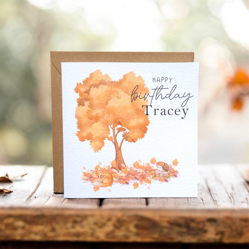 Personalised Autumn Birthday Card | Woodland Theme (6x6)