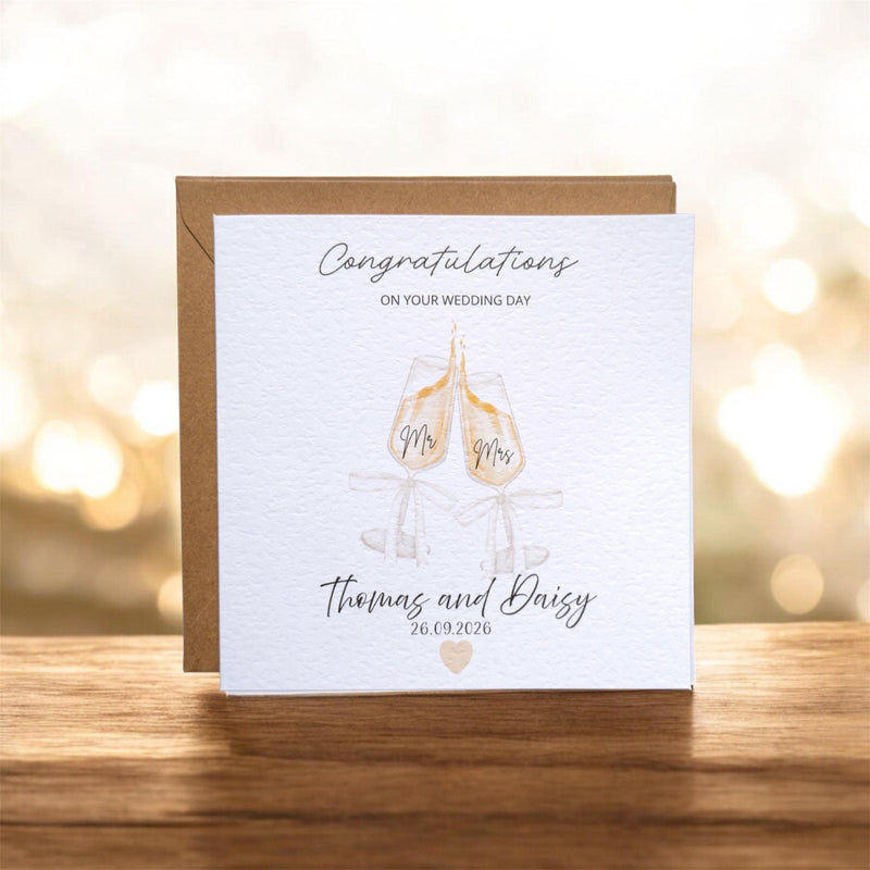 Personalised Wedding Day Card | Champagne Toast, Custom Names