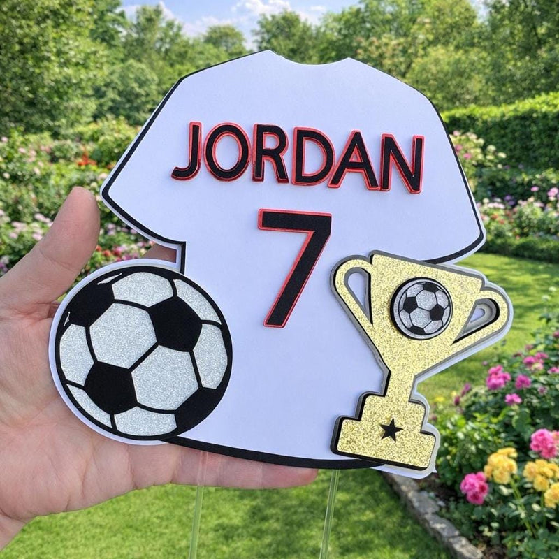 Personalised Football Shirt Cake Topper, Custom Name Age, Kids Birthday Decoration