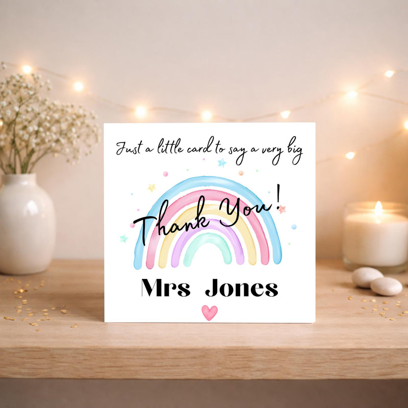 Personalised Rainbow Teacher Card: Custom Appreciation Gift for Nursery Leaving Term