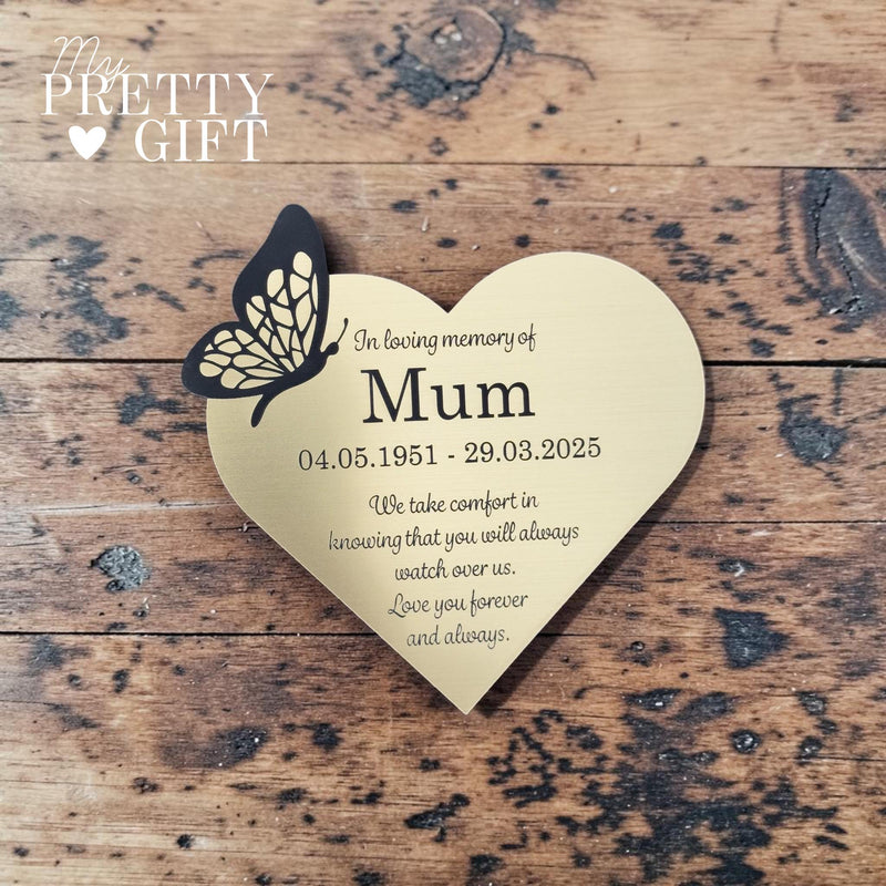 Memorial plaque for indoor or outdoor use, available in silver or gold finishes with multiple size options. Custom engraved with any name, dates, or personal message. Ideal as a bench memorial plaque, grave marker, garden tribute, or lasting remembrance gift.