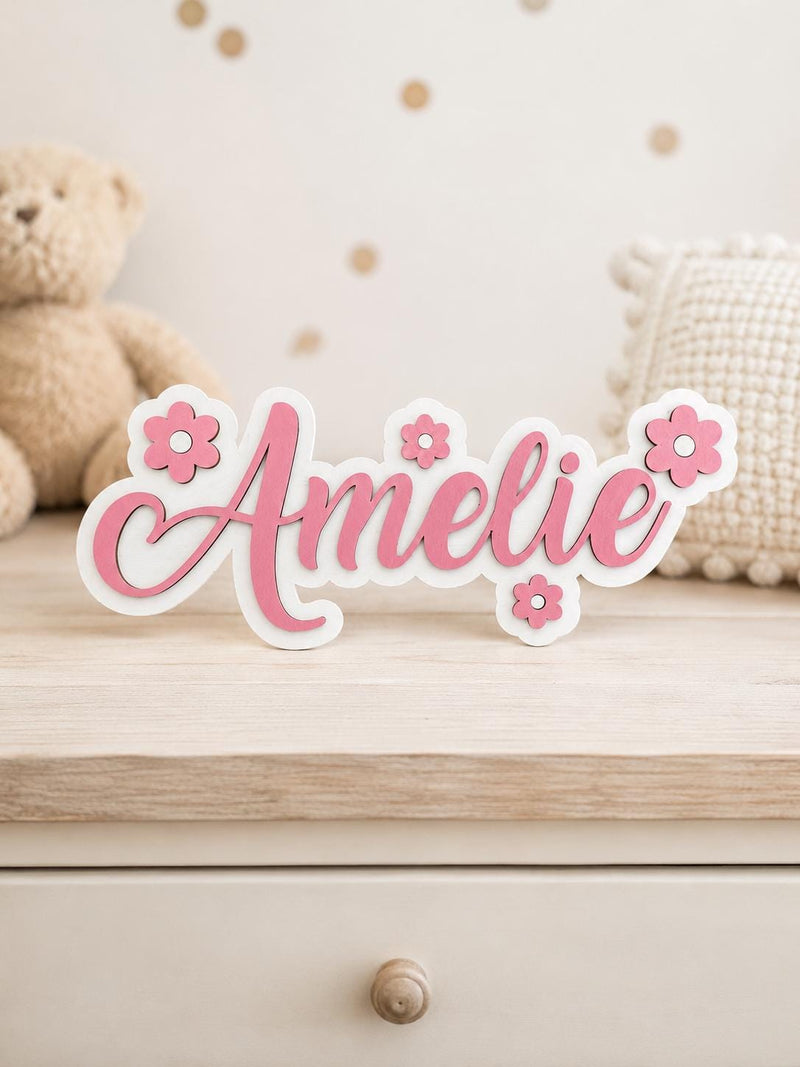 Personalised Wooden Name Sign | Daisy Flower Door Plaque, Nursery Decor