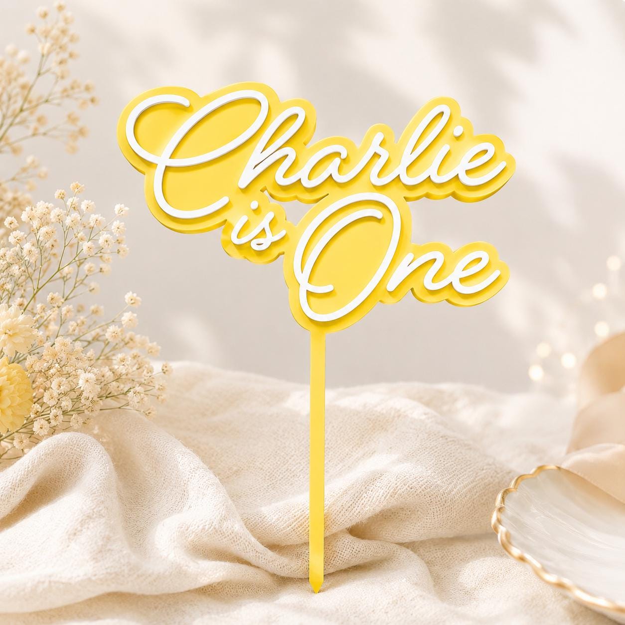 PERSONALISED First Birthday Cake Topper | Custom Name, Age & Colour Cake Topper | Acrylic Cake Decoration | Double Layer Cake Topper