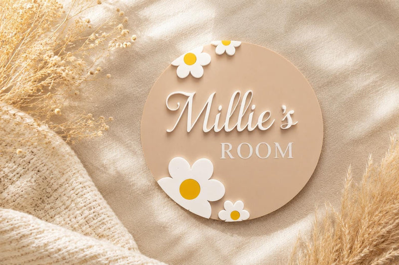 Personalised Daisy Acrylic Name Plaque | Girls Bedroom Nursery Decor, Kids Room Wall Art