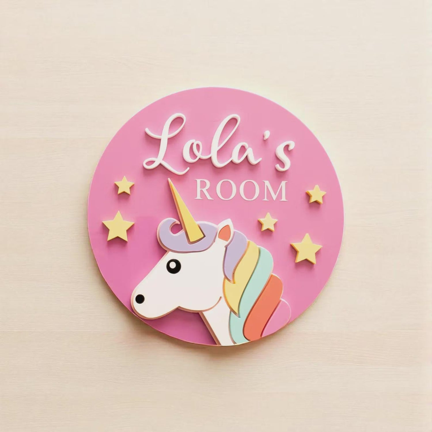 Personalised acrylic kids name plaque for bedrooms or nursery rooms, customised with your child’s name. Available in multiple colour options and ideal as wall decor for nurseries, playrooms, or kids bedrooms.