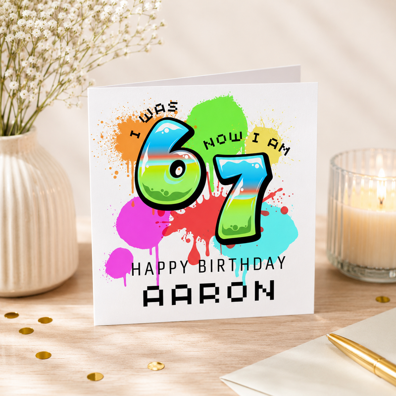 Six-Seven Neon Splat - Personalised 7th Birthday Card