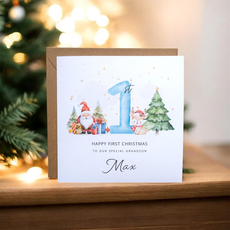 Personalised First Christmas Card | Handmade 6x6 Baby Card