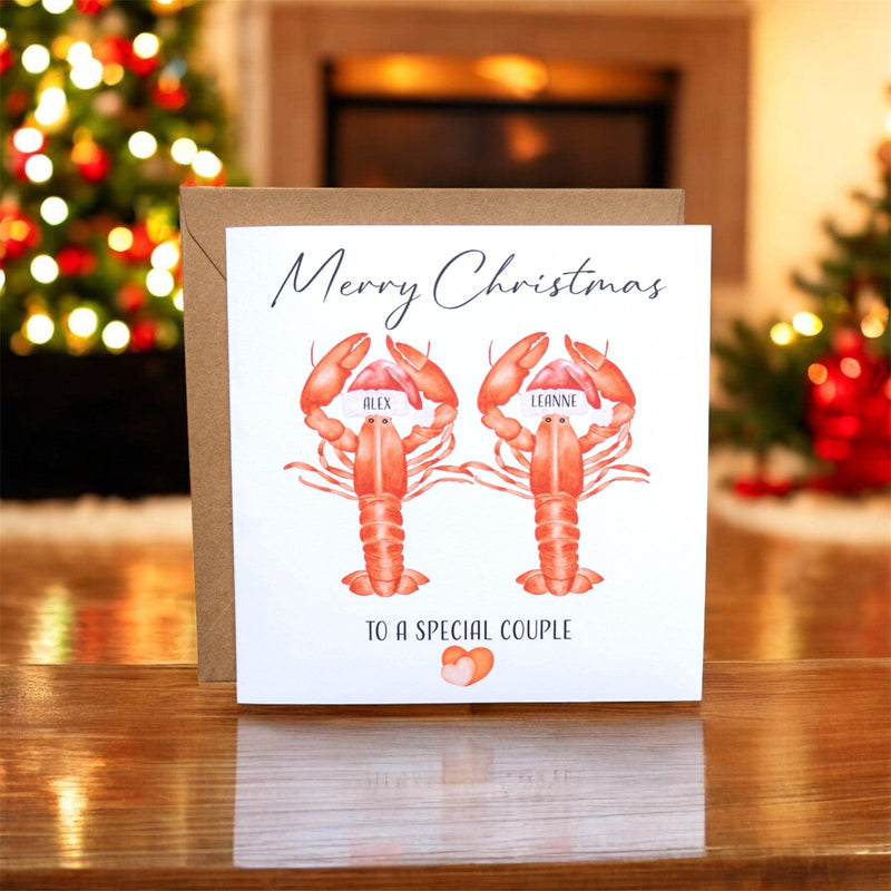 Personalised Lobster Christmas Card for Couple: Custom Name Card