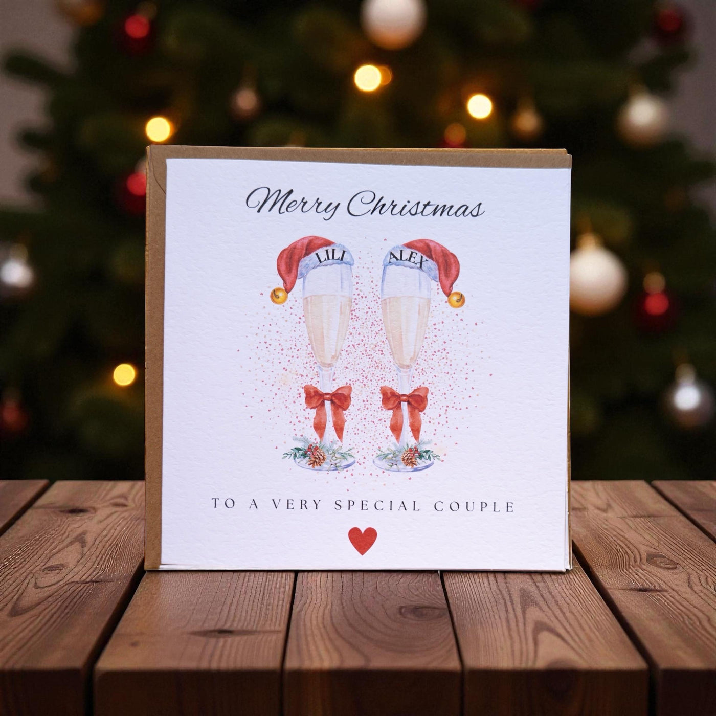 Personalised Christmas Card for Couple | Champagne Flutes Design (6x6)