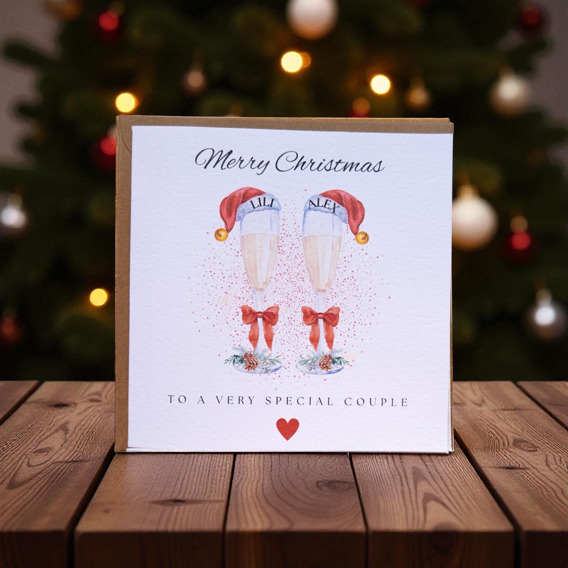 Personalised Christmas Card for Couple | Champagne Flutes Design (6x6)