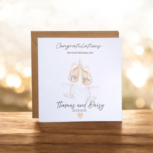Personalised Wedding Day Card | Champagne Toast, Custom Names