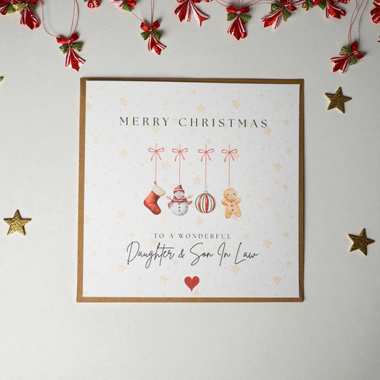 Personalised Christmas Card – Festive Hanging Decorations, Kraft Envelope