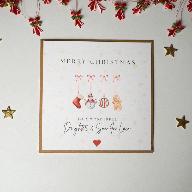 Personalised Christmas Card – Festive Hanging Decorations, Kraft Envelope