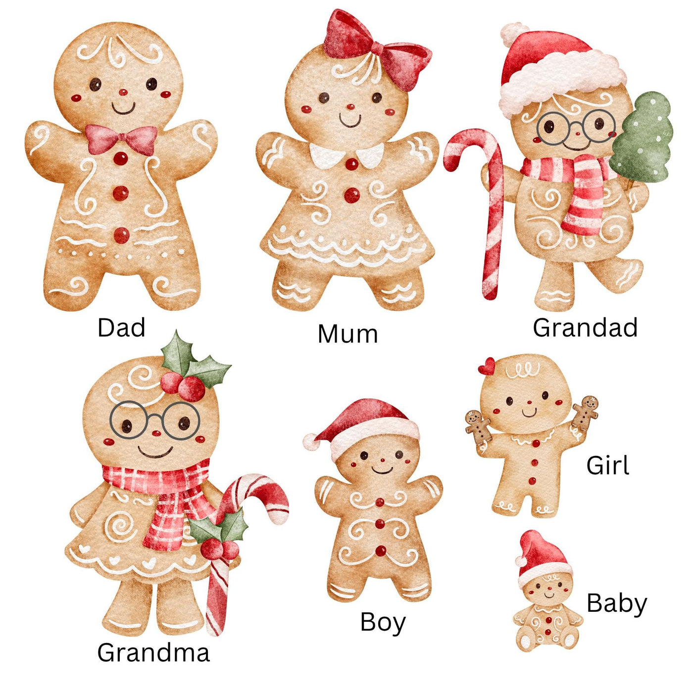 Personalised Gingerbread Family Christmas Card – 6x6” with Kraft Envelope
