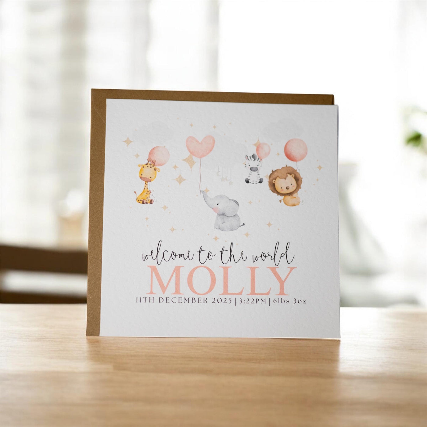 Safari Animal New Baby Card – Watercolor Newborn Greeting (6x6")