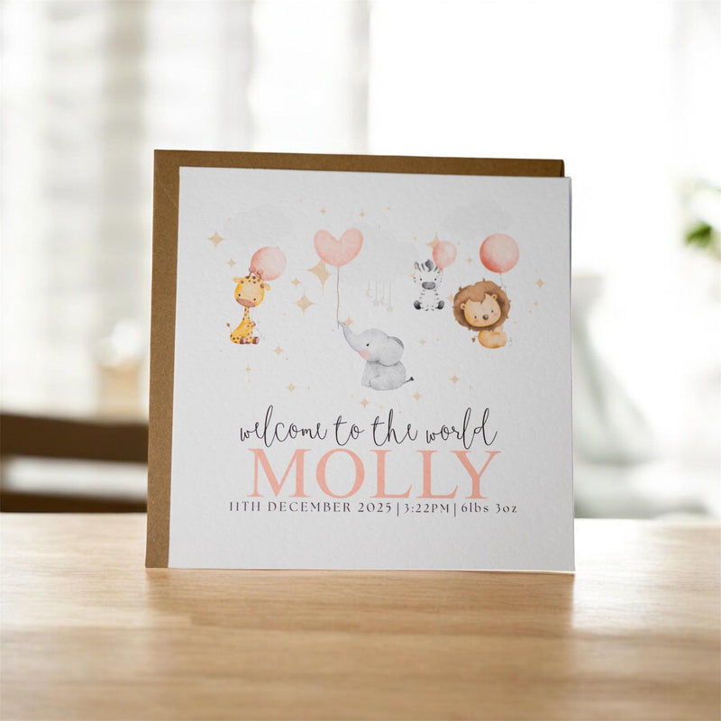 Safari Animal New Baby Card – Watercolor Newborn Greeting (6x6")