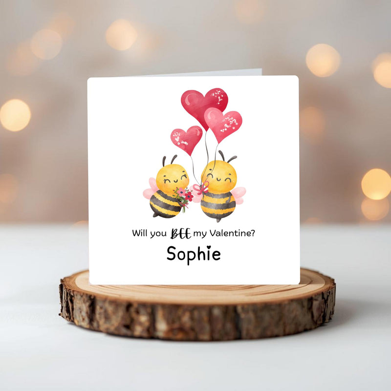 Personalised Valentine Card – Watercolour Bees, 6x6 Card