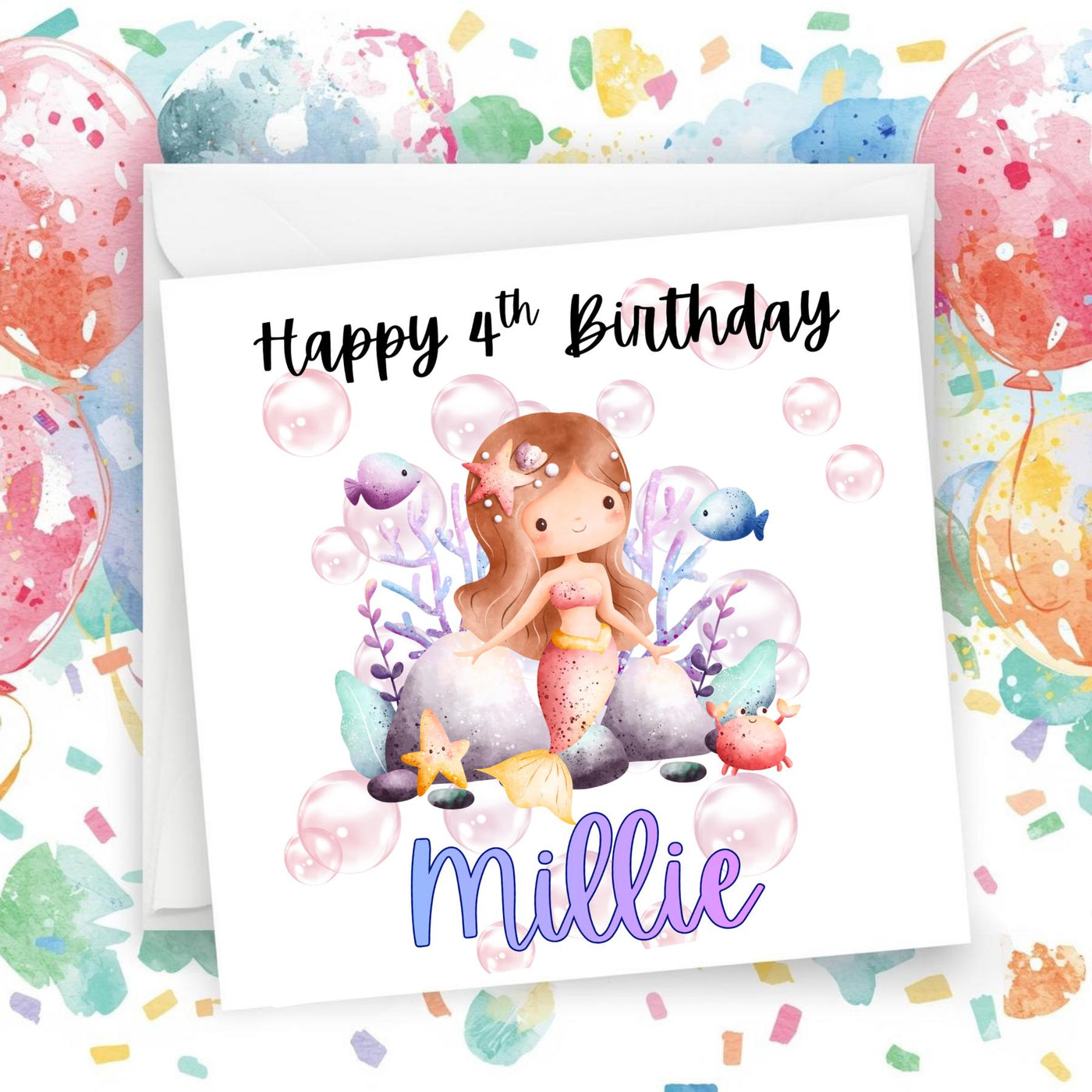 Personalised Mermaid Birthday Card – 6x6 Greeting Card