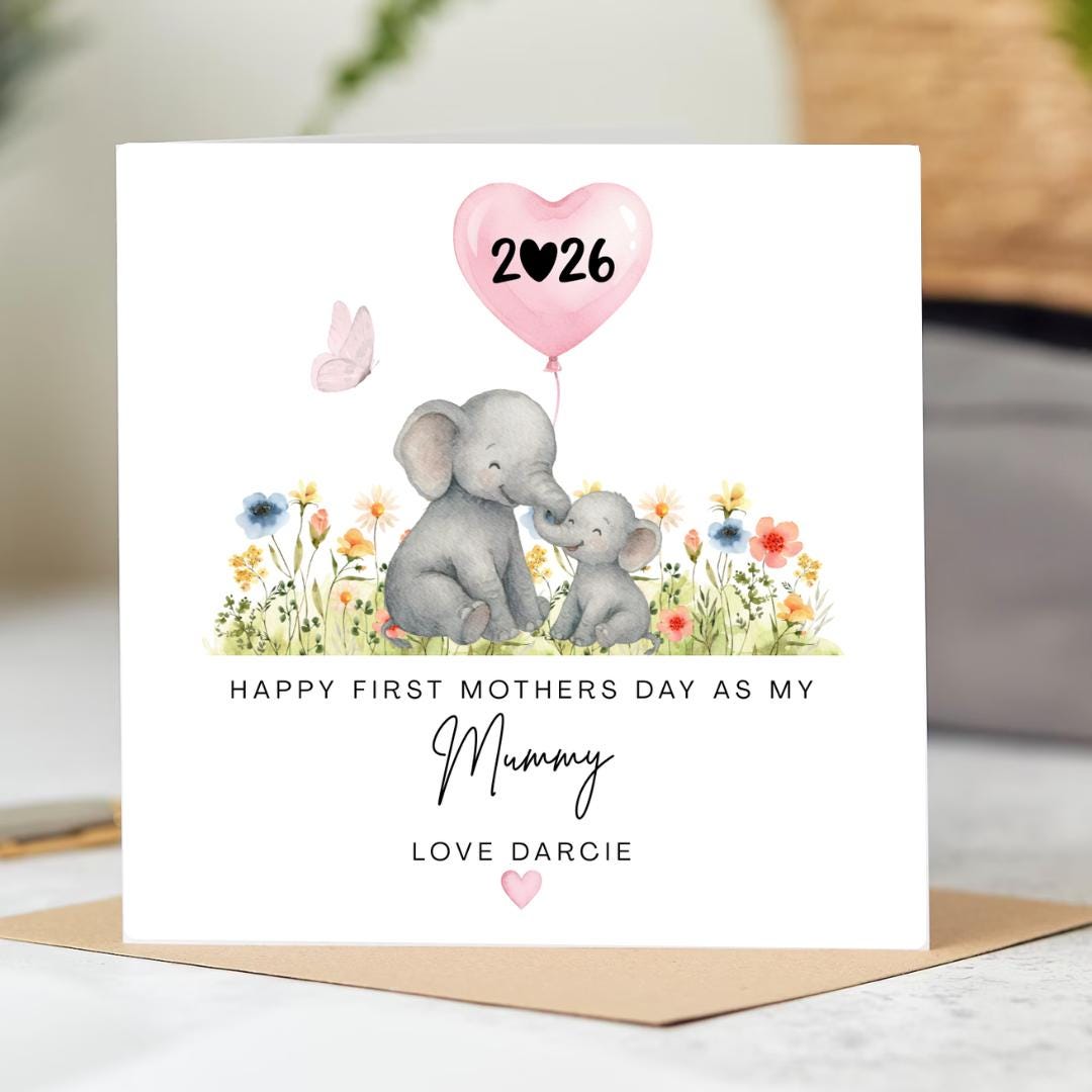 Elephant First Mother's Day Card, New Mum Gift, 6x6 Greetings Card