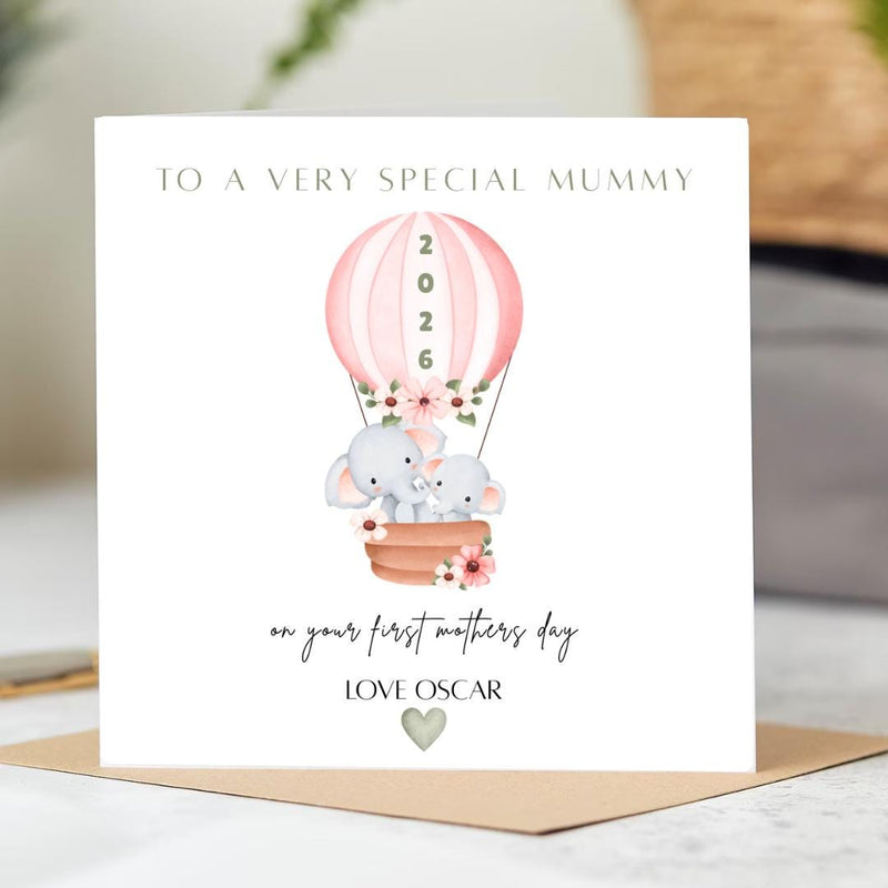 Elephant Hot Air Balloon First Mother's Day Card, Keepsake From Baby