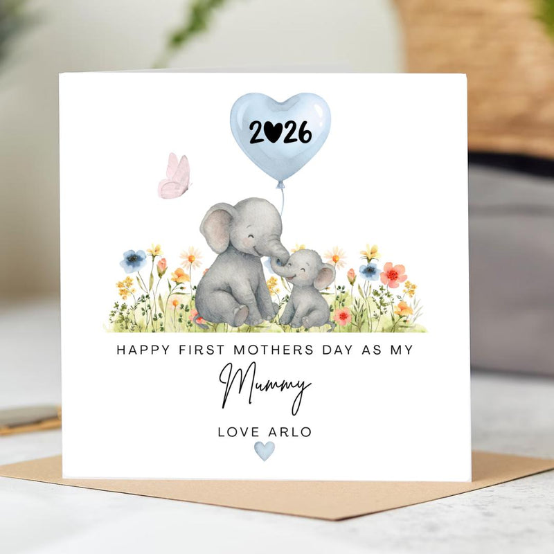 Baby Elephant First Mother's Day Card, Floral Greetings Card (6x6
