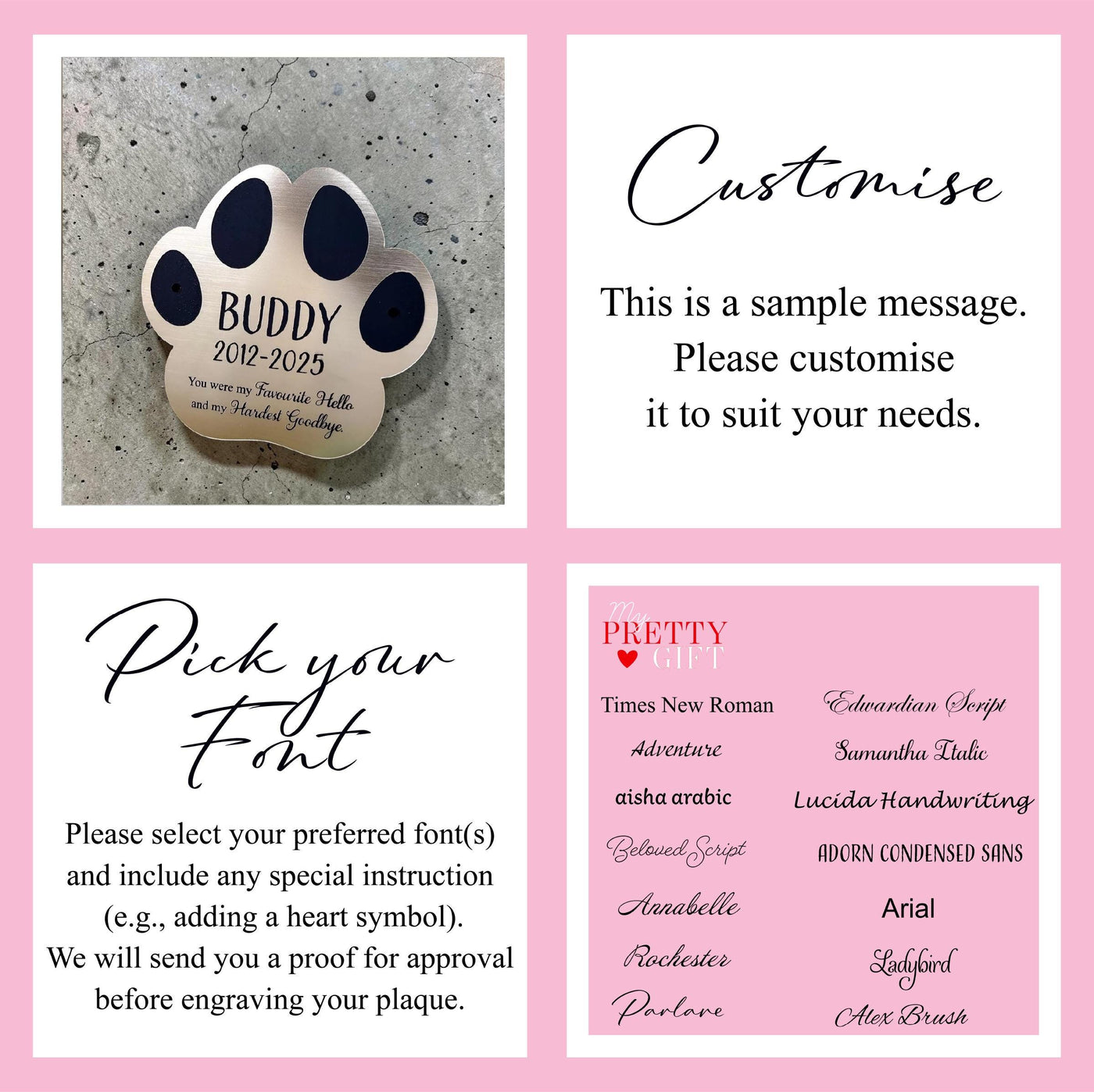 Memorial Plaque | Gold or Silver | Exterior/Interior Material | Customised | Any Message
