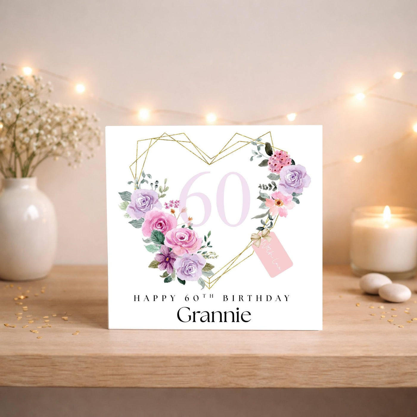 Personalised Floral Heart Birthday Card: Elegant Custom Age, Milestone Celebration