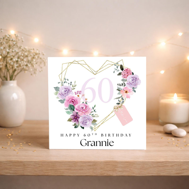 Personalised Floral Heart Birthday Card: Elegant Custom Age, Milestone Celebration