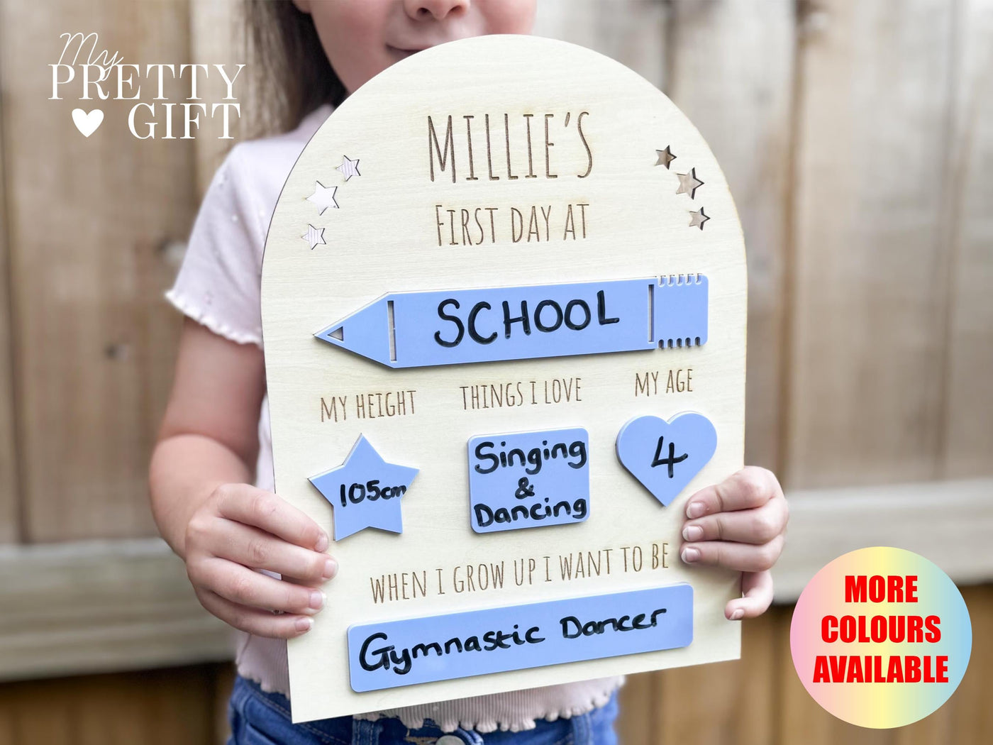 Personalised First Day of School Photo Prop | Wooden Plaque | Reusable | Free Pen