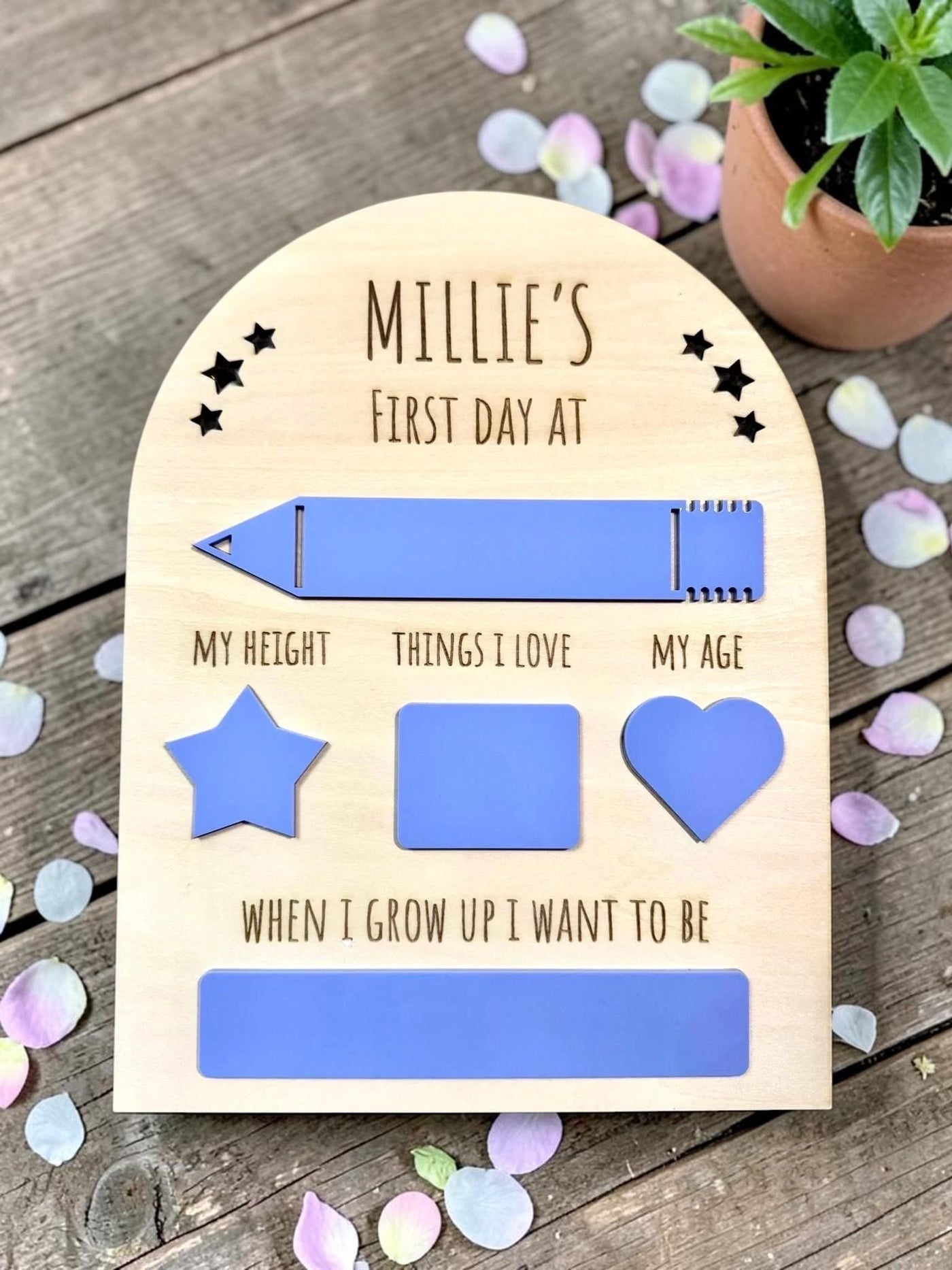 Personalised First Day of School Photo Prop | Wooden Plaque | Reusable | Free Pen
