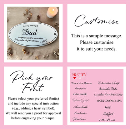 Custom Memorial Plaque Gold or Silver Sign for Interior and Exterior Use Personalised With Any Message