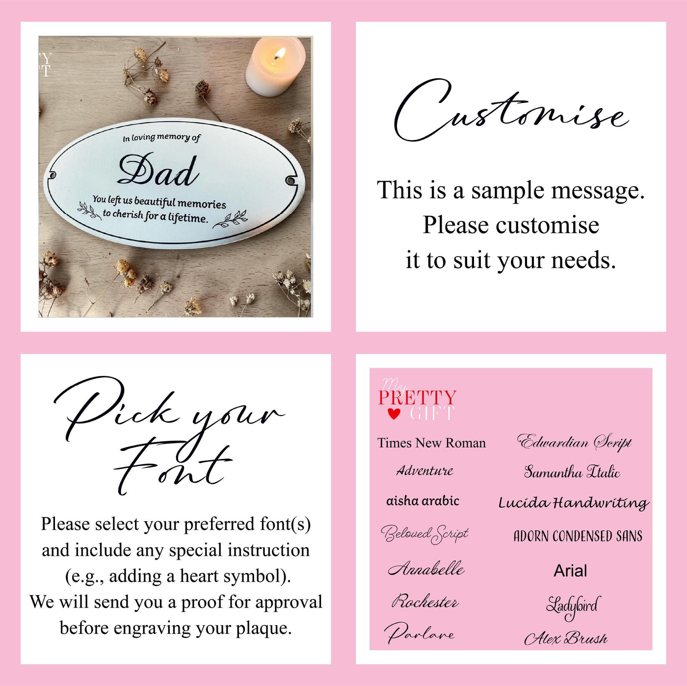 Custom Memorial Plaque Gold or Silver Sign for Interior and Exterior Use Personalised With Any Message