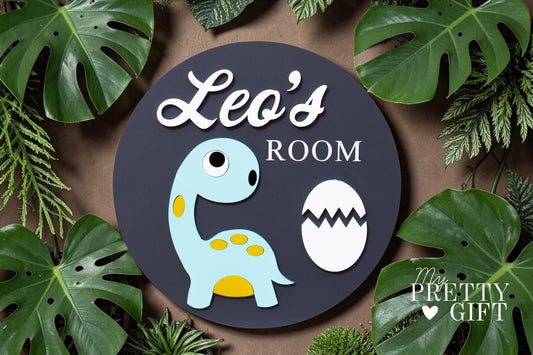 Personalised acrylic kids name plaque for bedrooms or nursery rooms, customised with your child’s name. Available in multiple colour options and ideal as wall decor for nurseries, playrooms, or kids bedrooms. Makes a thoughtful gift for birthdays, baby showers, or new baby presents. dinosaur inspired theme