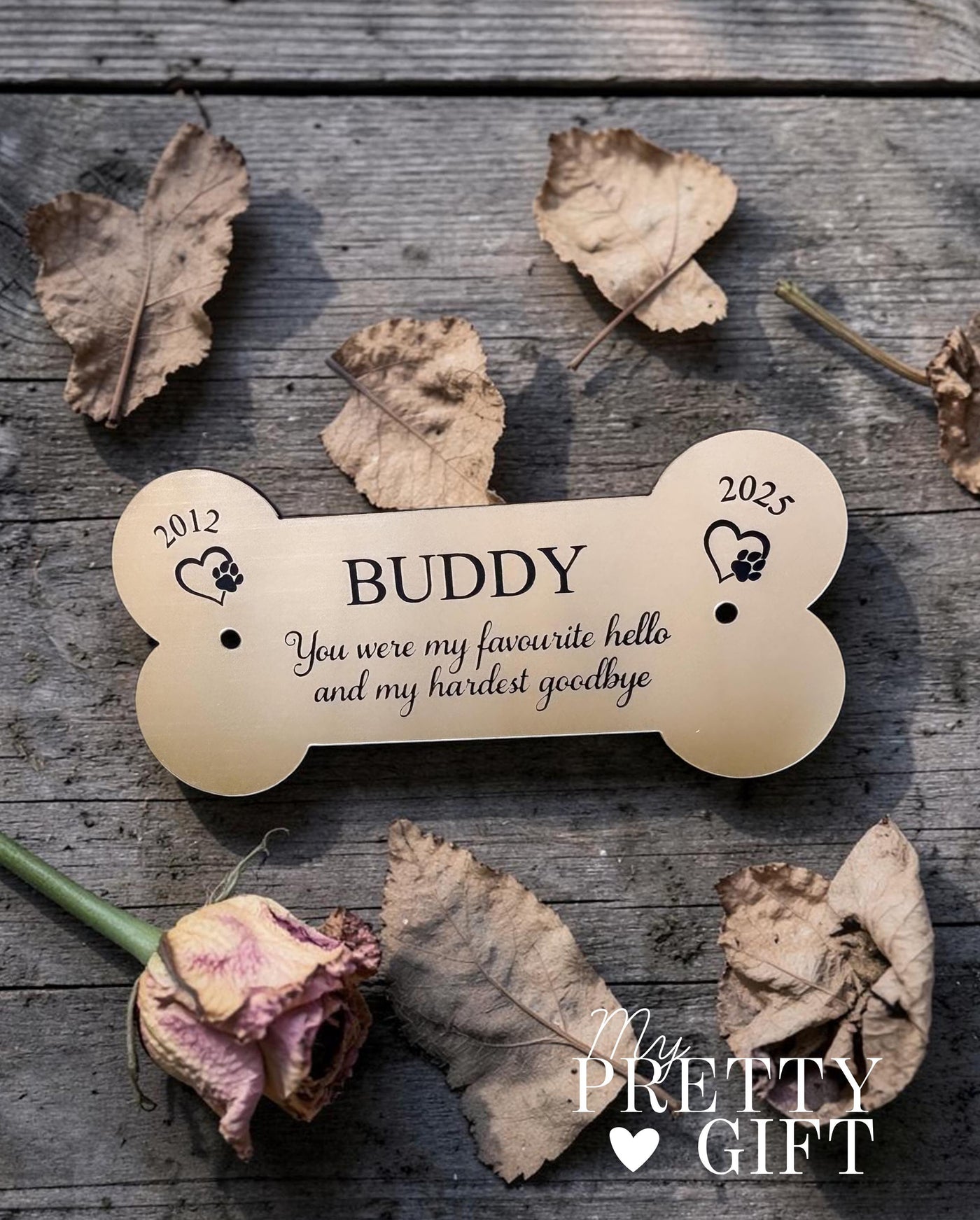 Memorial plaque for indoor or outdoor use, available in silver or gold finishes with multiple size options. Custom engraved with any name, dates, or personal message. Ideal as a bench memorial plaque, grave marker, garden tribute, or lasting remembrance gift.