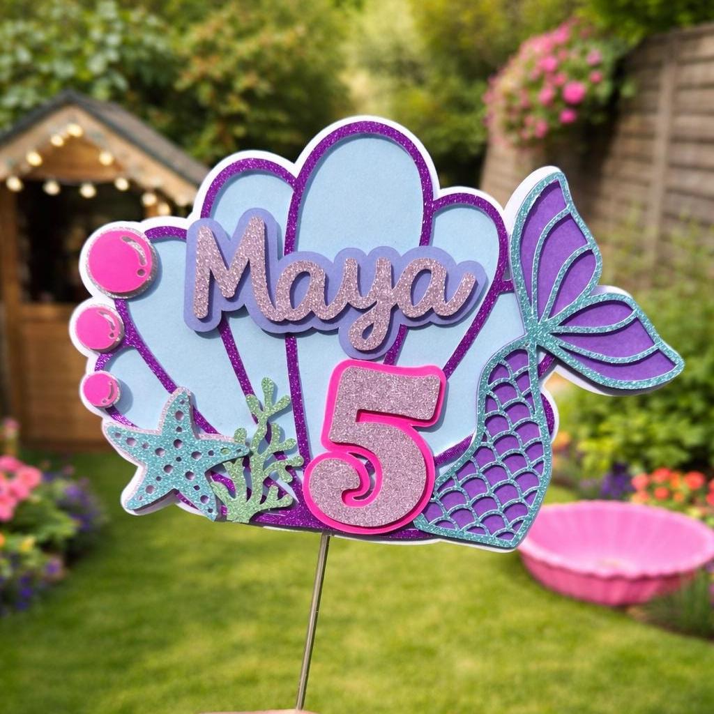 Personalised Mermaid Cake Topper | Under the Sea Birthday Cake Decoration | Custom Name & Age