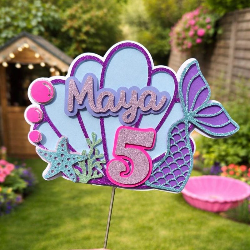 Personalised Mermaid Cake Topper | Under the Sea Birthday Cake Decoration | Custom Name & Age