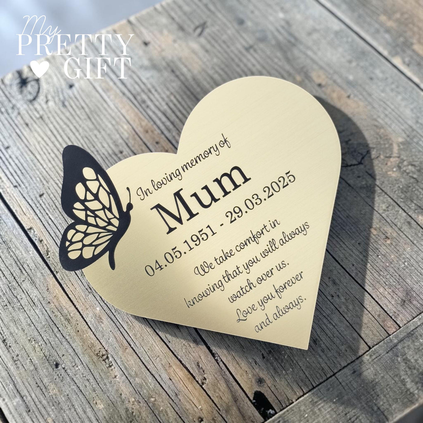 Memorial plaque for indoor or outdoor use, available in silver or gold finishes with multiple size options. Custom engraved with any name, dates, or personal message. Ideal as a bench memorial plaque, grave marker, garden tribute, or lasting remembrance gift.