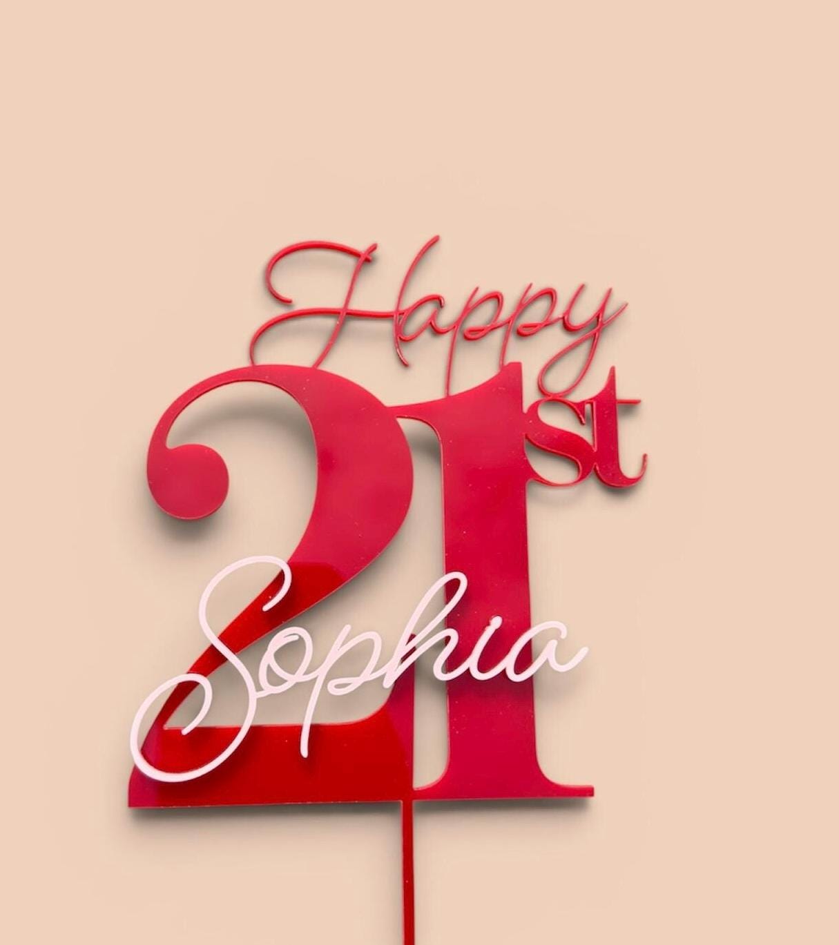 Acrylic Birthday Cake Topper | Customise Name and Number | Lots of Colour Combinations | Happy 21st