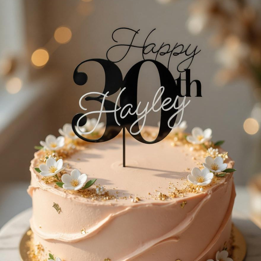 Acrylic Birthday Cake Topper | Customise Name and Number | Lots of Colour Combinations | Happy 30th