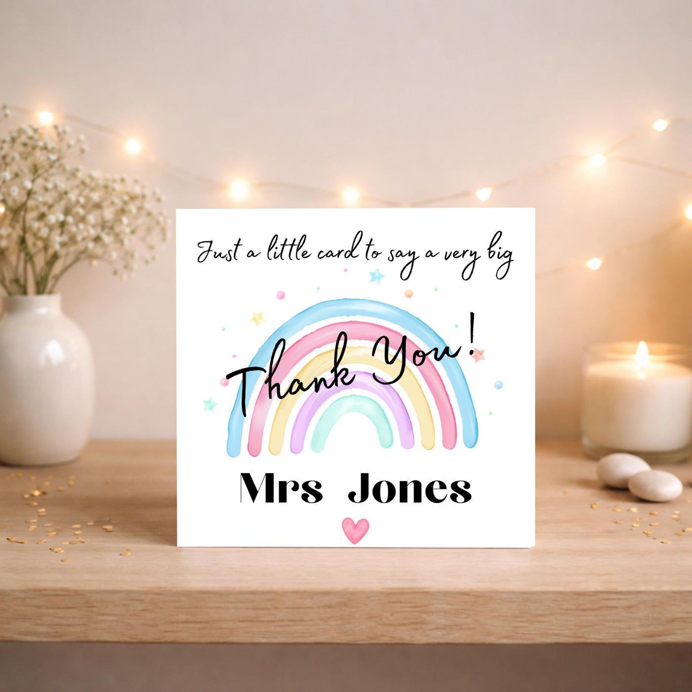 Personalised Rainbow Teacher Card: Custom Appreciation Gift for Nursery Leaving Term