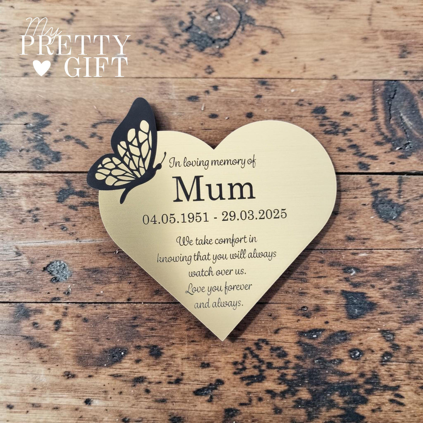 Memorial plaque for indoor or outdoor use, available in silver or gold finishes with multiple size options. Custom engraved with any name, dates, or personal message. Ideal as a bench memorial plaque, grave marker, garden tribute, or lasting remembrance gift.