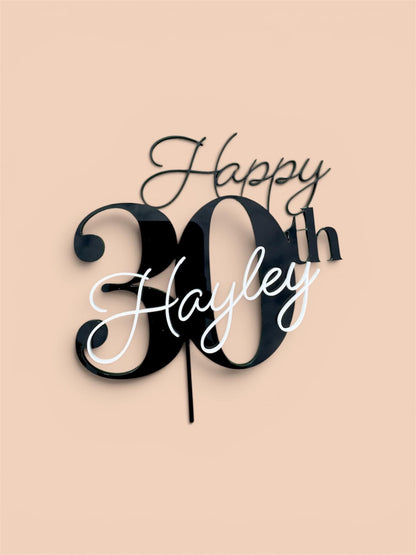 Acrylic Birthday Cake Topper | Customise Name and Number | Lots of Colour Combinations | Happy 30th