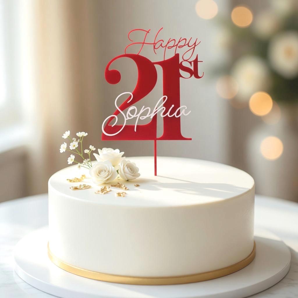 Acrylic Birthday Cake Topper | Customise Name and Number | Lots of Colour Combinations | Happy 21st