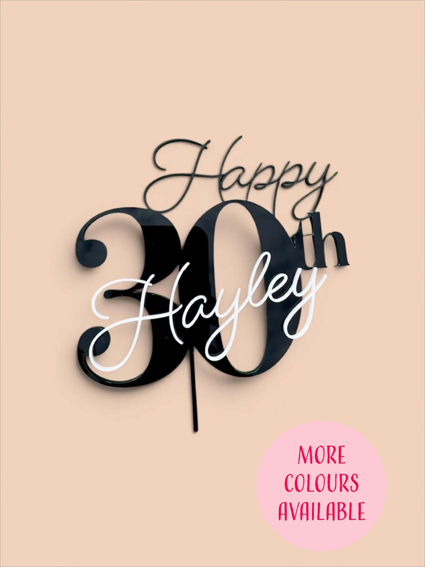 Acrylic Birthday Cake Topper | Customise Name and Number | Lots of Colour Combinations | Happy 30th