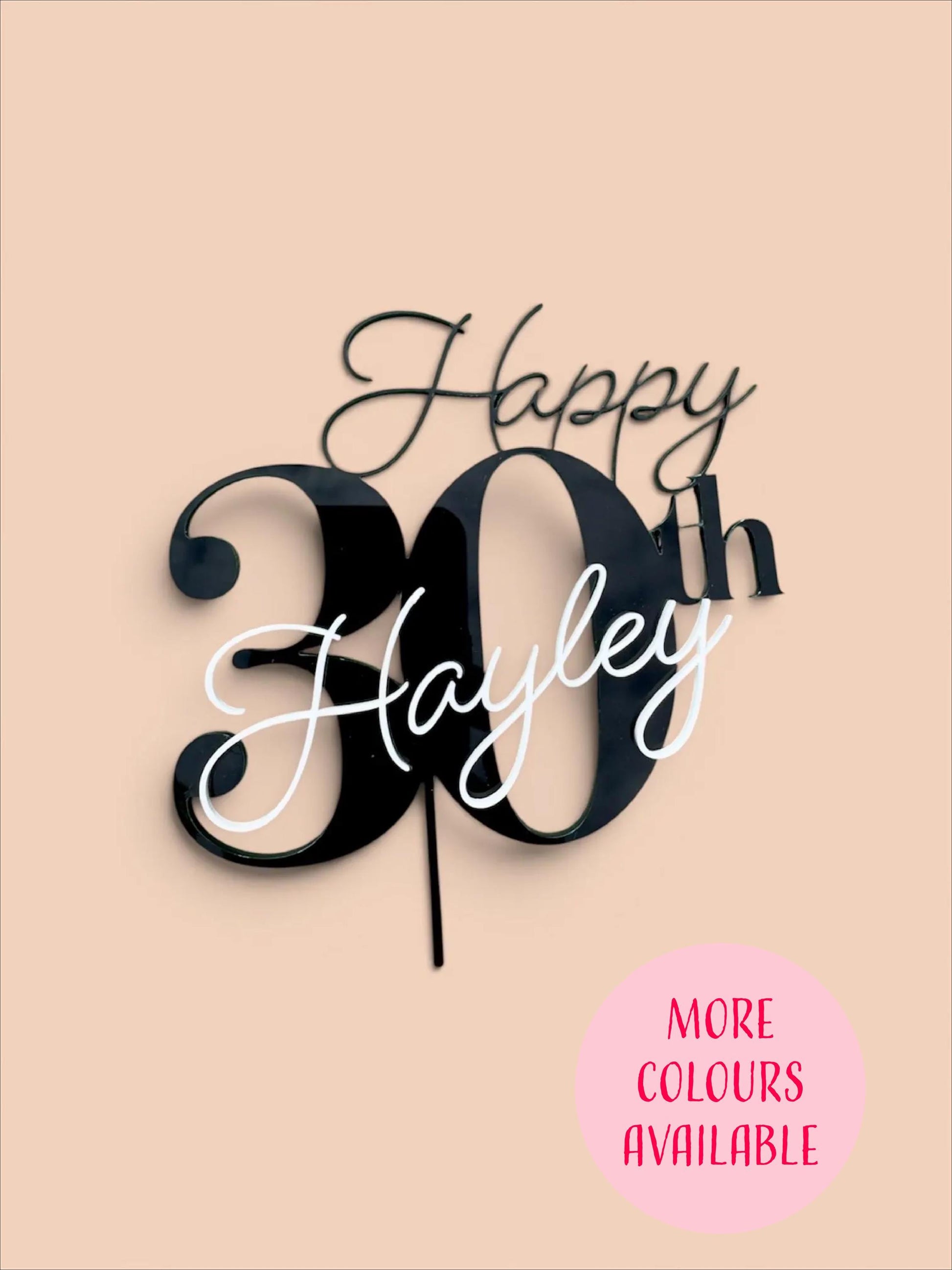 Acrylic Birthday Cake Topper | Customise Name and Number | Lots of Colour Combinations | Happy 30th