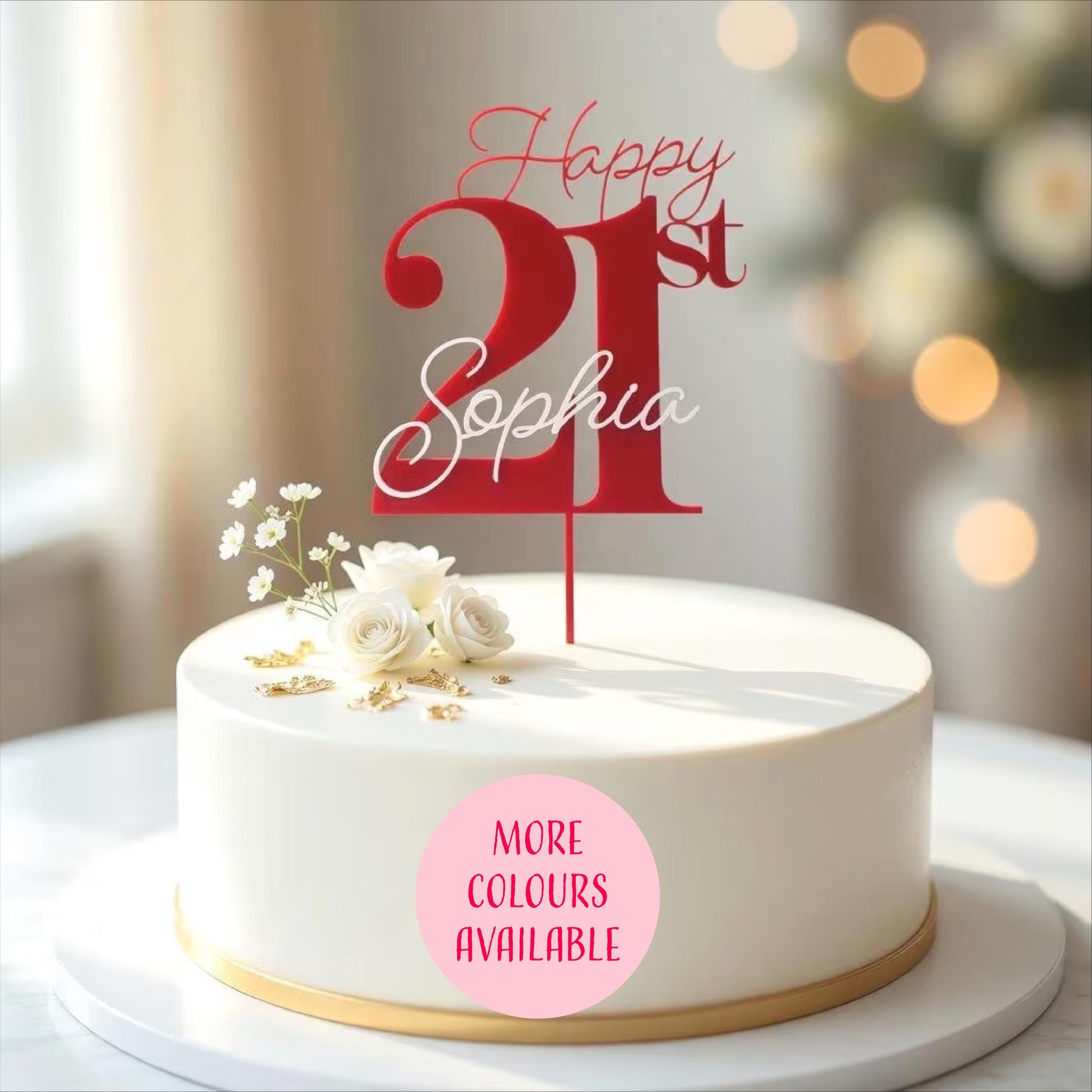 Acrylic Birthday Cake Topper | Customise Name and Number | Lots of Colour Combinations | Happy 21st