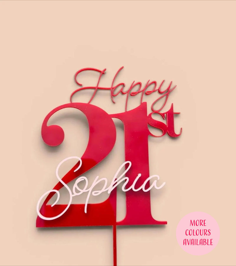 Acrylic Birthday Cake Topper | Customise Name and Number | Lots of Colour Combinations | Happy 21st