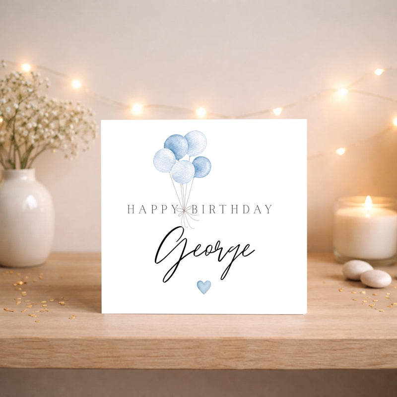 Personalised Birthday Card: Custom Name Balloon Design, Elegant Happy Birthday