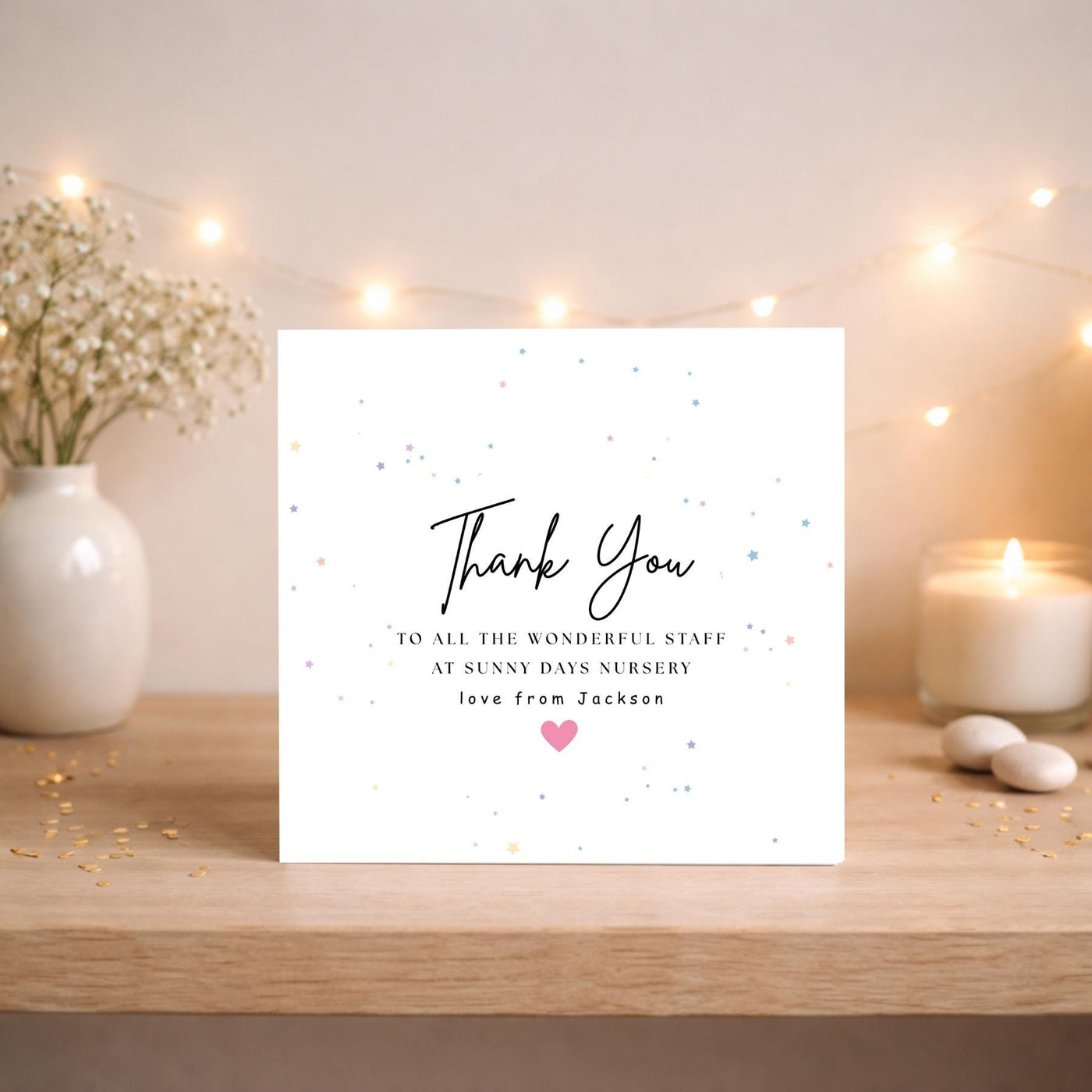Personalised Thank You Teacher Card, Nursery Staff Appreciation, Star Design Card