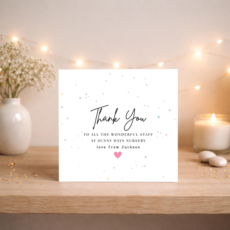 Personalised Thank You Teacher Card, Nursery Staff Appreciation, Star Design Card